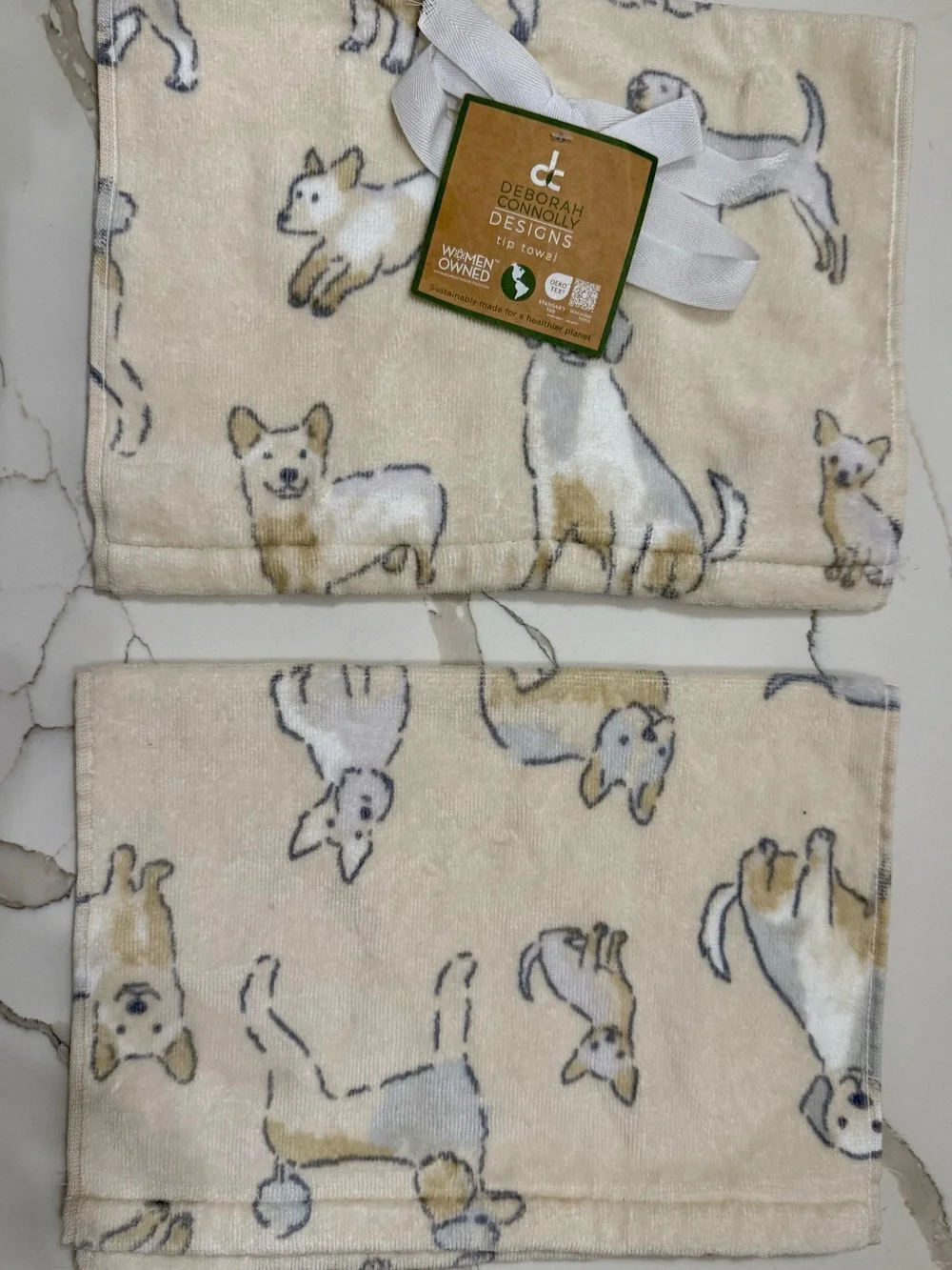 Deborah Connolly Designs Dog Print Tip Towels Set of 2 NWT Lyocell Cotton Soft
